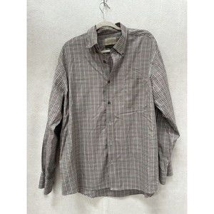 Cabelas Shirt Mens Extra Large Tall Brown Plaid Outfitter Series Twill Button Up